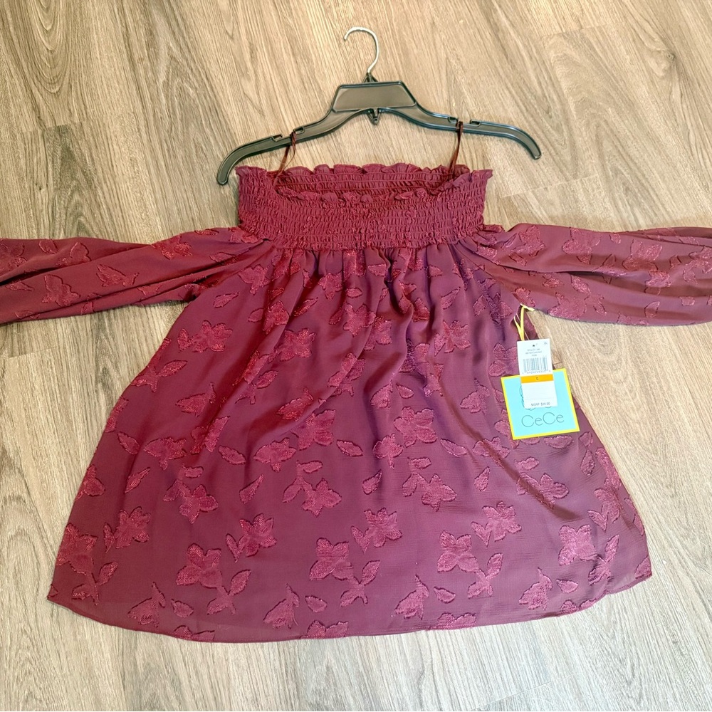 CeCe Rich Burgundy Floral Top - Picture 4 of 6